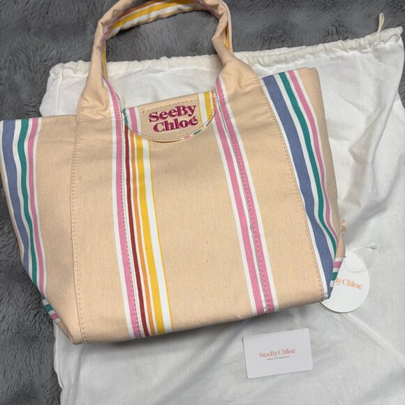 See by Chloé Laetizia Striped Tote Bag in Smooth Tan MSRP$450 Great Reviews - Picture 13 of 13
